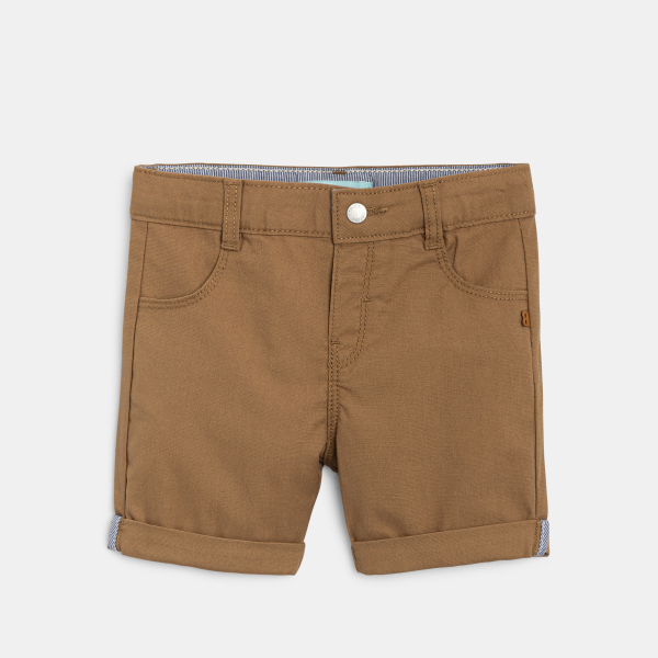 شورت برمودا من القطن المزخرف، بقصة مستقيمة وباللون البني، للفتيان الصغار